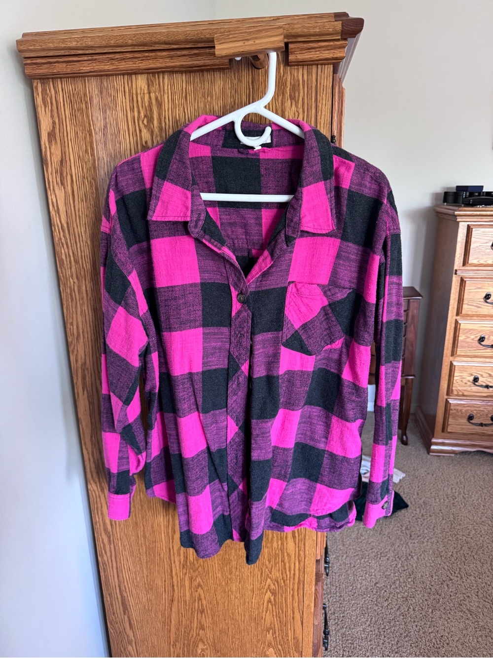 Maurices Fuchsia and Black Plaid Button-Up Shirt
